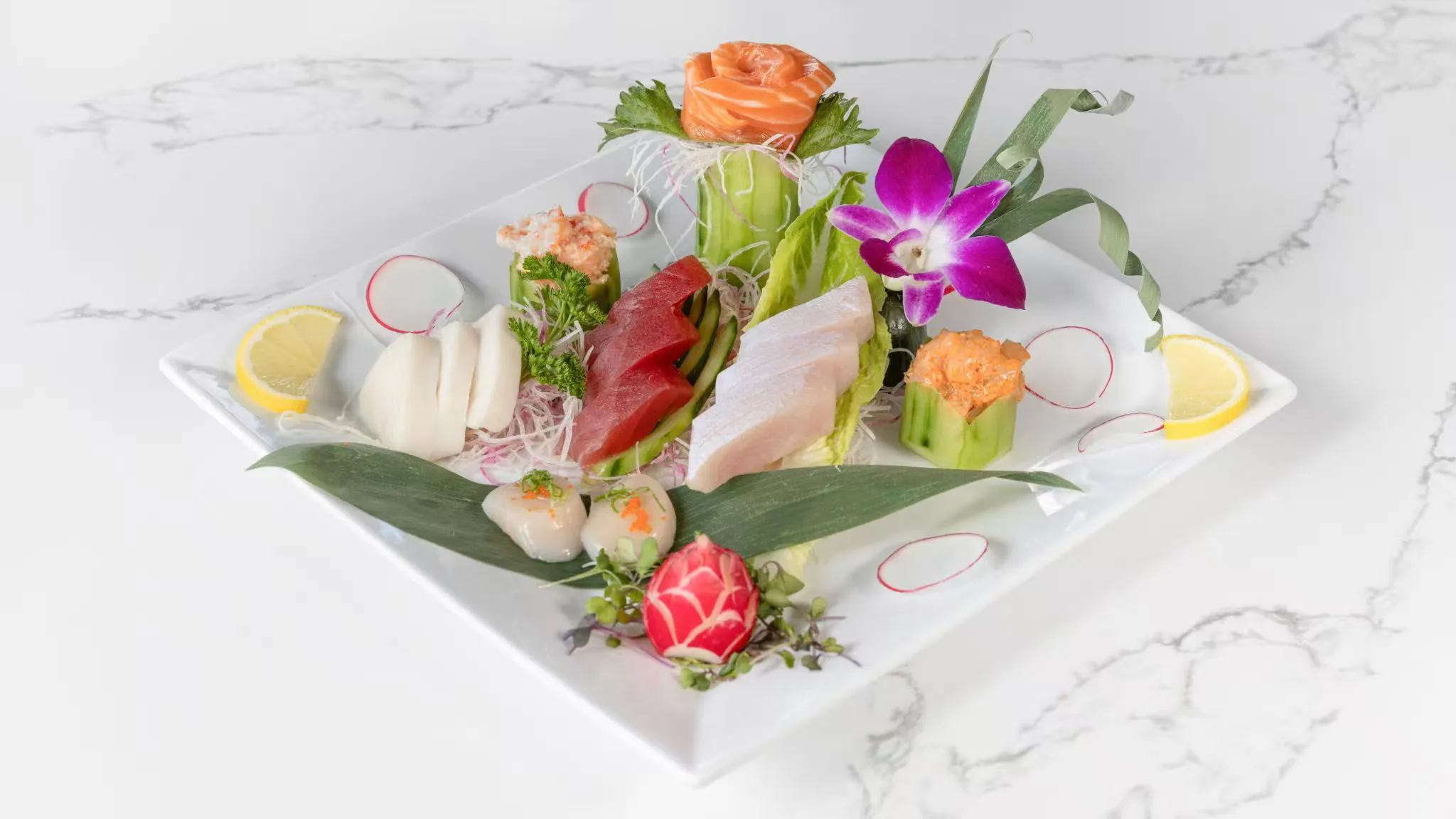 Assorted fresh sashimi with garnishes at Izumi Sushi, a Japanese Restaurant in Littleton